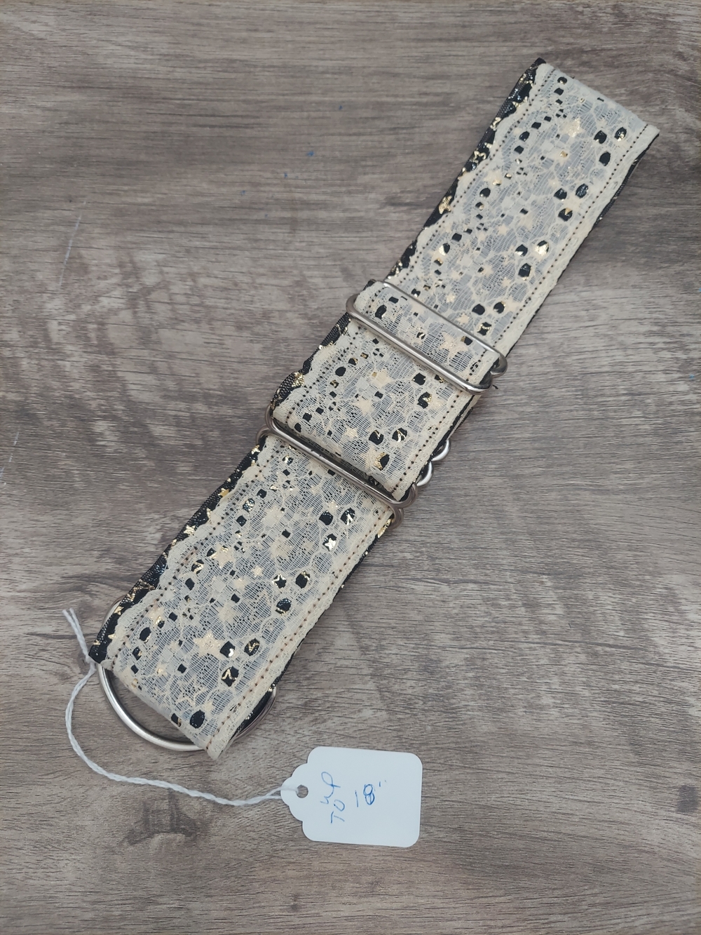 Custom Martingale Dog Collar 2" Cream Gold Lace Celestial Stars Black 18"